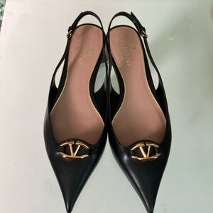 Black Valentino Flat Slingback Shoes Size UK 39 - US 8